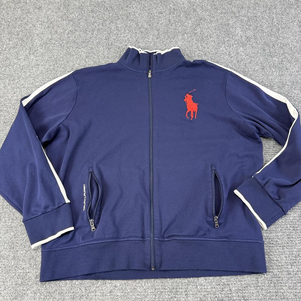 Polo Ralph Lauren Jacket Mens 2XL Blue Track Full Zip Big Pony Stretch